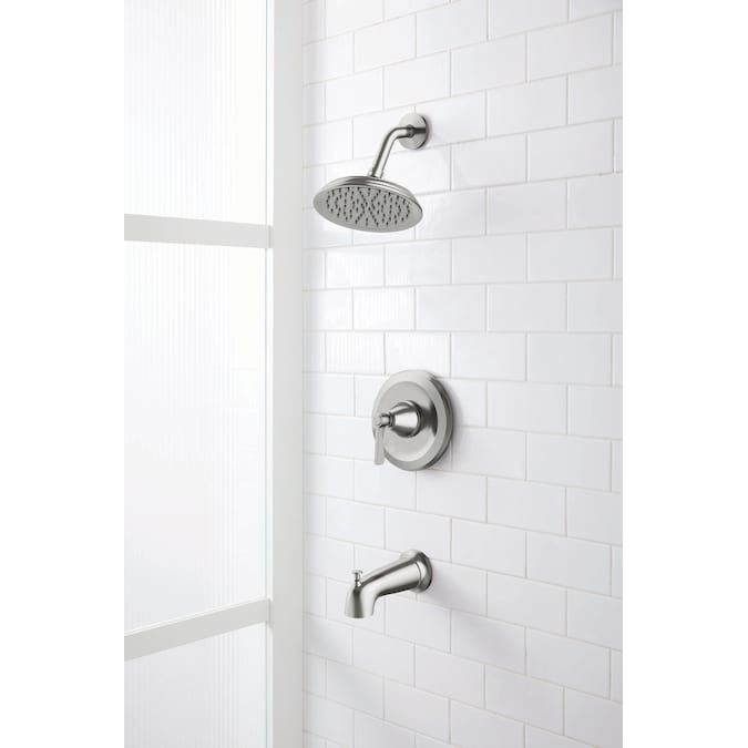 allen + roth Townley Brushed Nickel 1-handle Single Function Round Bathtub and Shower Faucet Valve Included - Image 3