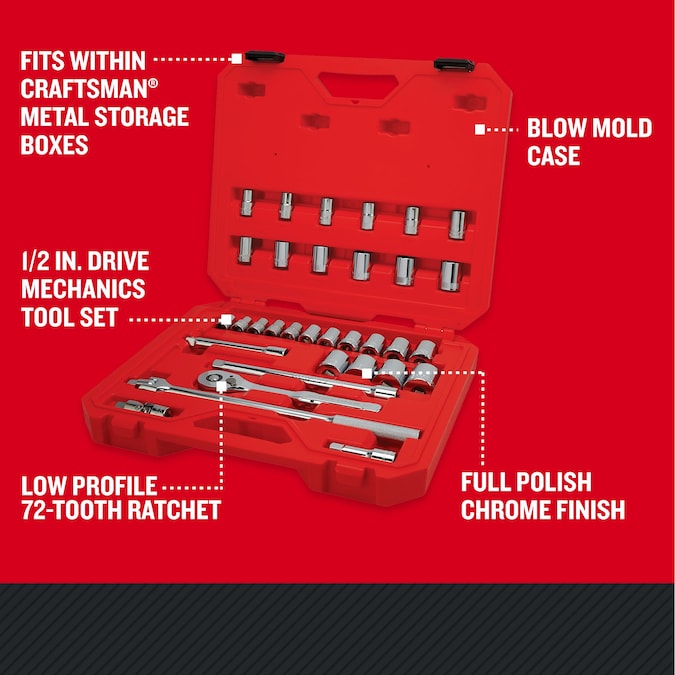 CRAFTSMAN 33-Piece Standard (SAE) and Metric Polished Chrome Mechanics Tool Set with Hard Case - Image 2
