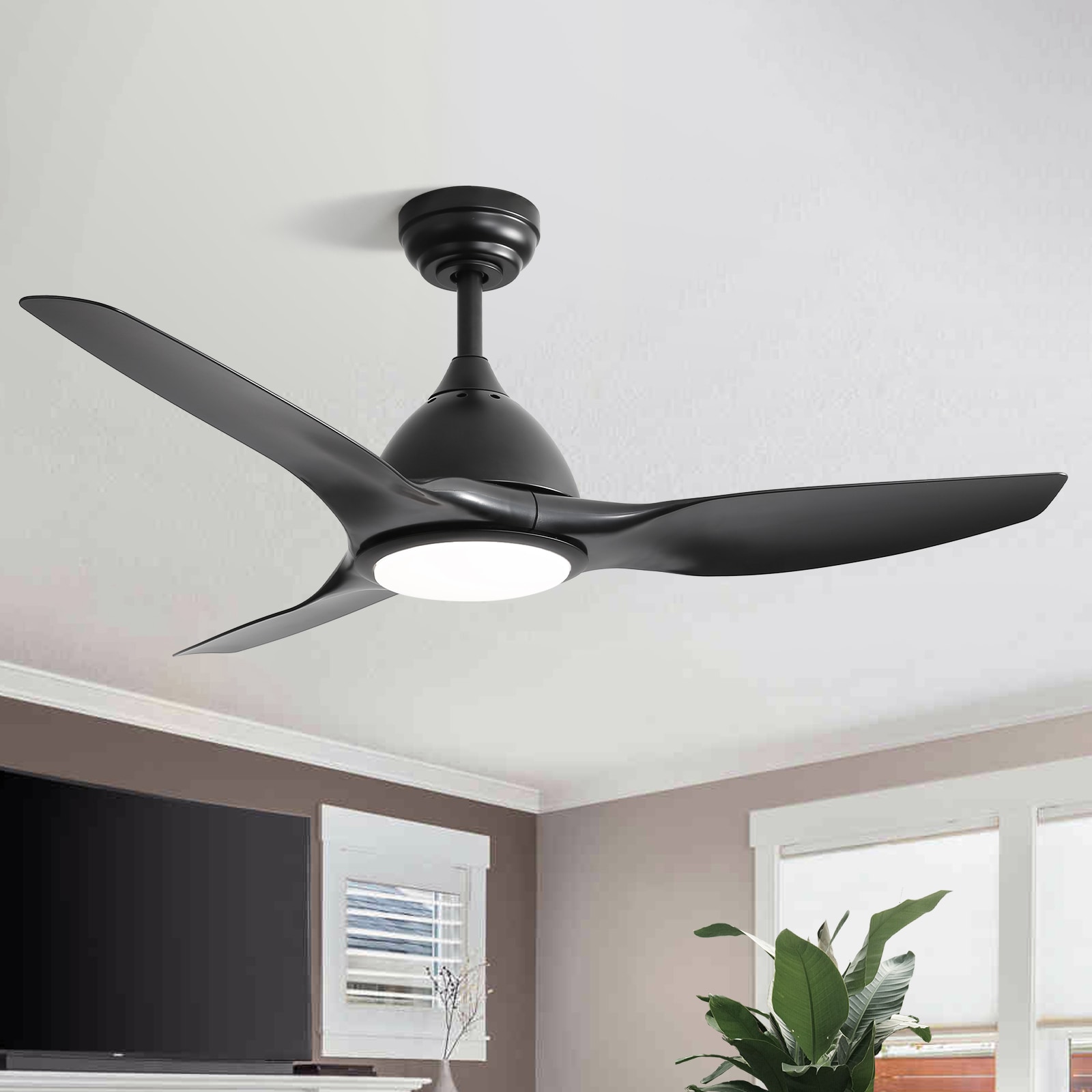 52-in Color-Changing Outdoor Black with Black Blades Ceiling Fan With Light - Remote Included ( 3 -Blade )