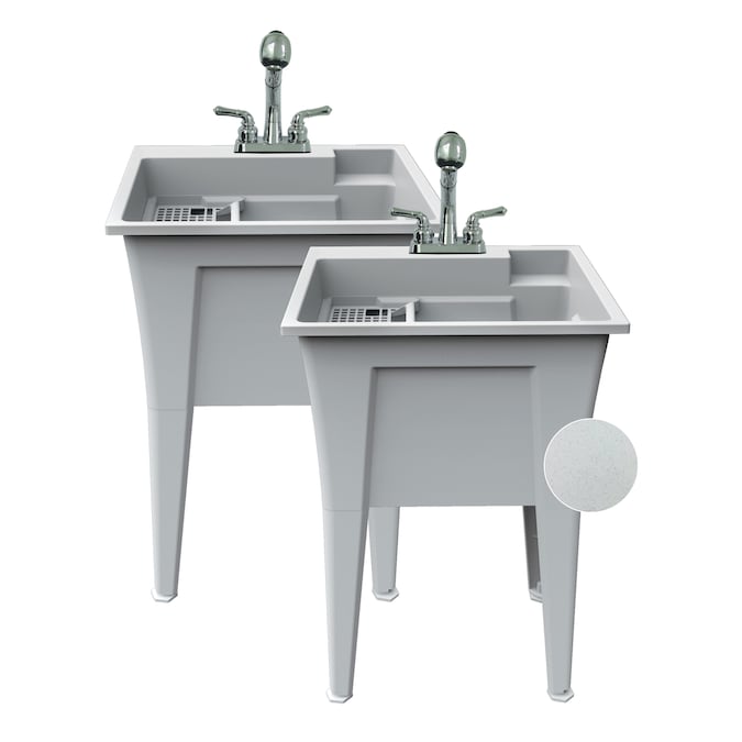 RuggedTub 24.25-in x 22-in 1-Basin White with Gray Speckles Freestanding Utility Tub with Drain and Faucet