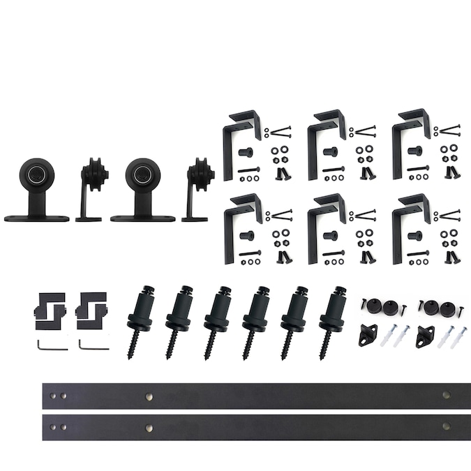 HOMACER 96-in Rustic Black Indoor Top Mount Double Bypass Barn Door Hardware Kit