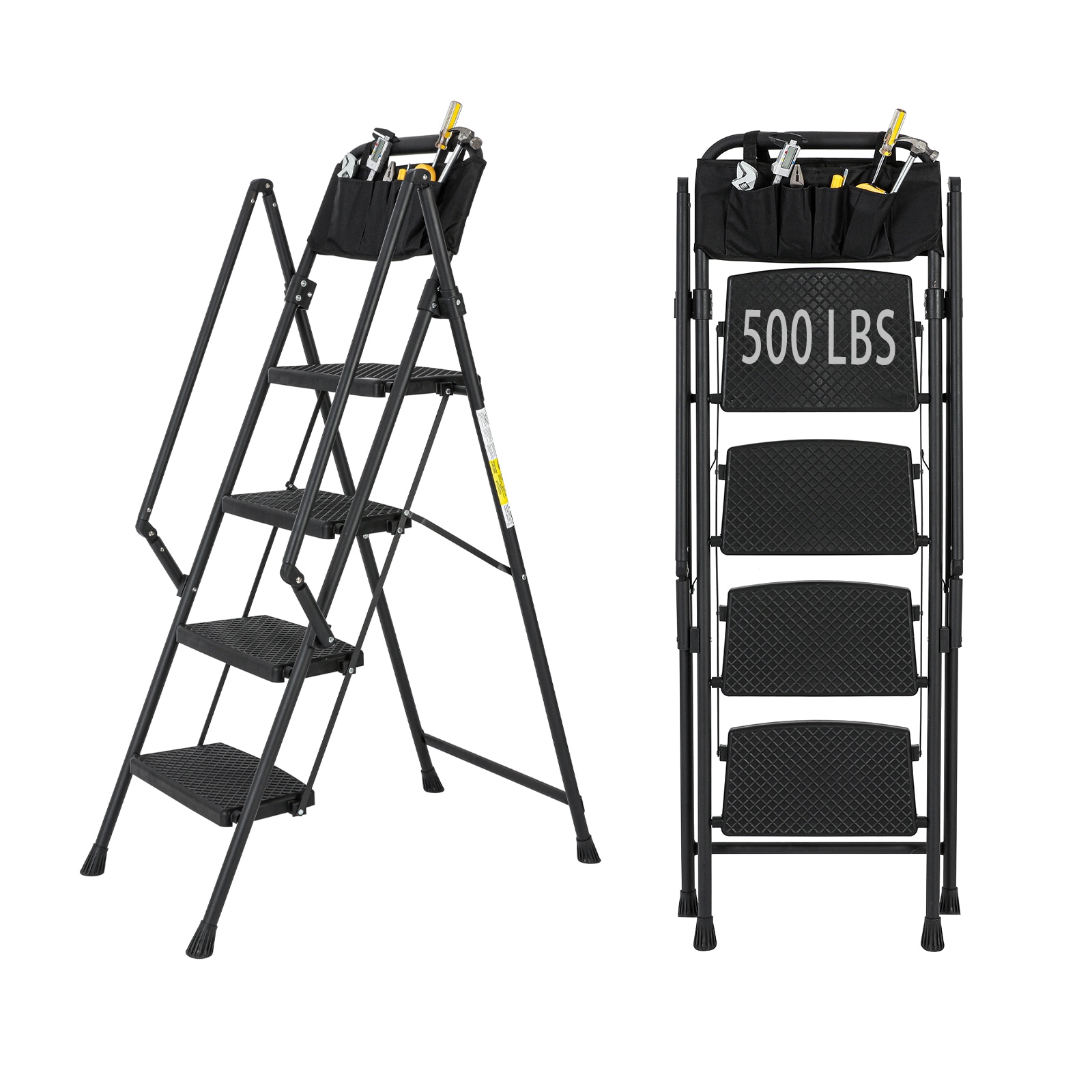 4 Step Ladder 4 -Step 550-lb Capacity Black Steel Foldable Step Stool
