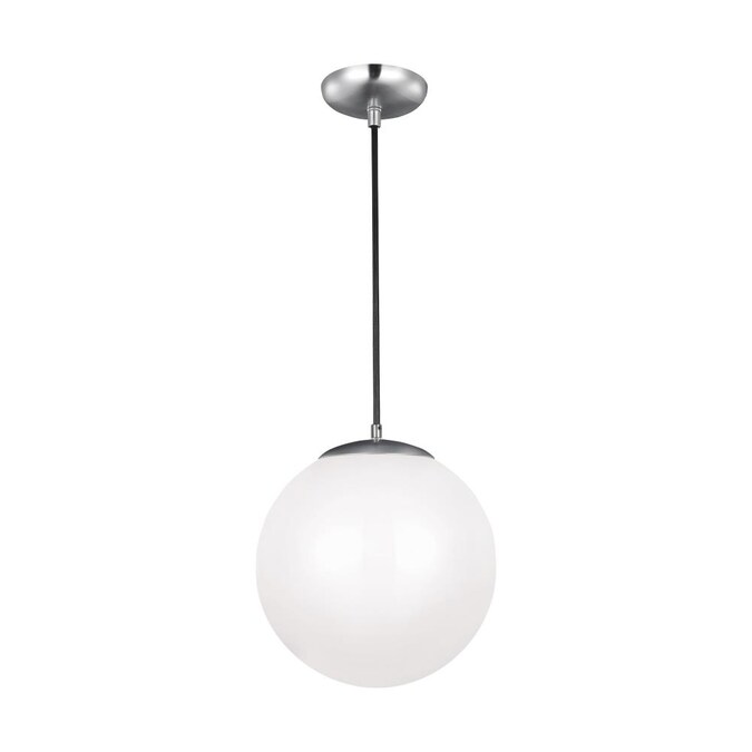Generation Lighting Leo- Hanging Globe Satin Aluminum Modern/Contemporary White Glass Globe Medium Outdoor Hanging Pendant Light
