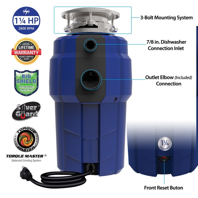 Project Source Continuous Feed 1-1/4-HP Septic Safe Corded Garbage Disposal with Noise Insulation - Image 3
