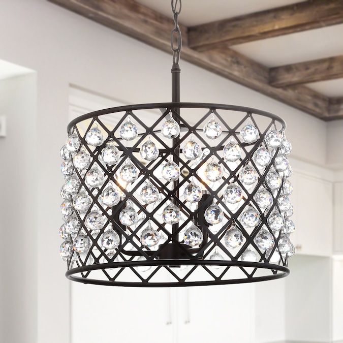 JONATHAN  Y Gabrielle 16" Crystal/Metal Glam 3-Light Oil Rubbed Bronze Modern/Contemporary Cylinder LED Medium Hanging Pendant Light