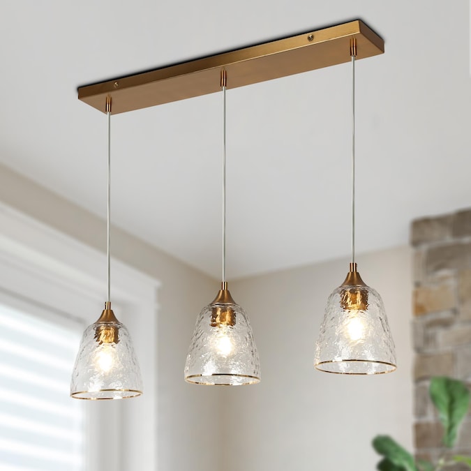 LNC Dolohovstrout 3-Light Gold with Art Ripple Glass Modern/Contemporary Art Glass Bell LED Medium Hanging Kitchen Island Light