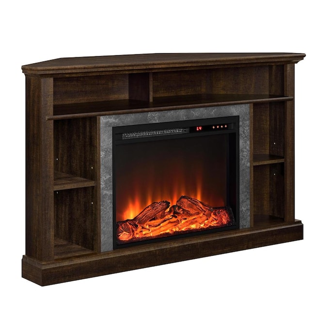 Ameriwood Home 47.6-in W Espresso TV Stand with Fan-forced Corner Electric Fireplace with Remote Control Included