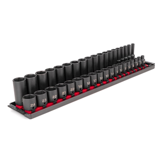 TEKTON 38-pc 3/8 in Dr S/D Impact Socket Set (6-24 mm) 6p Tr 2Rl