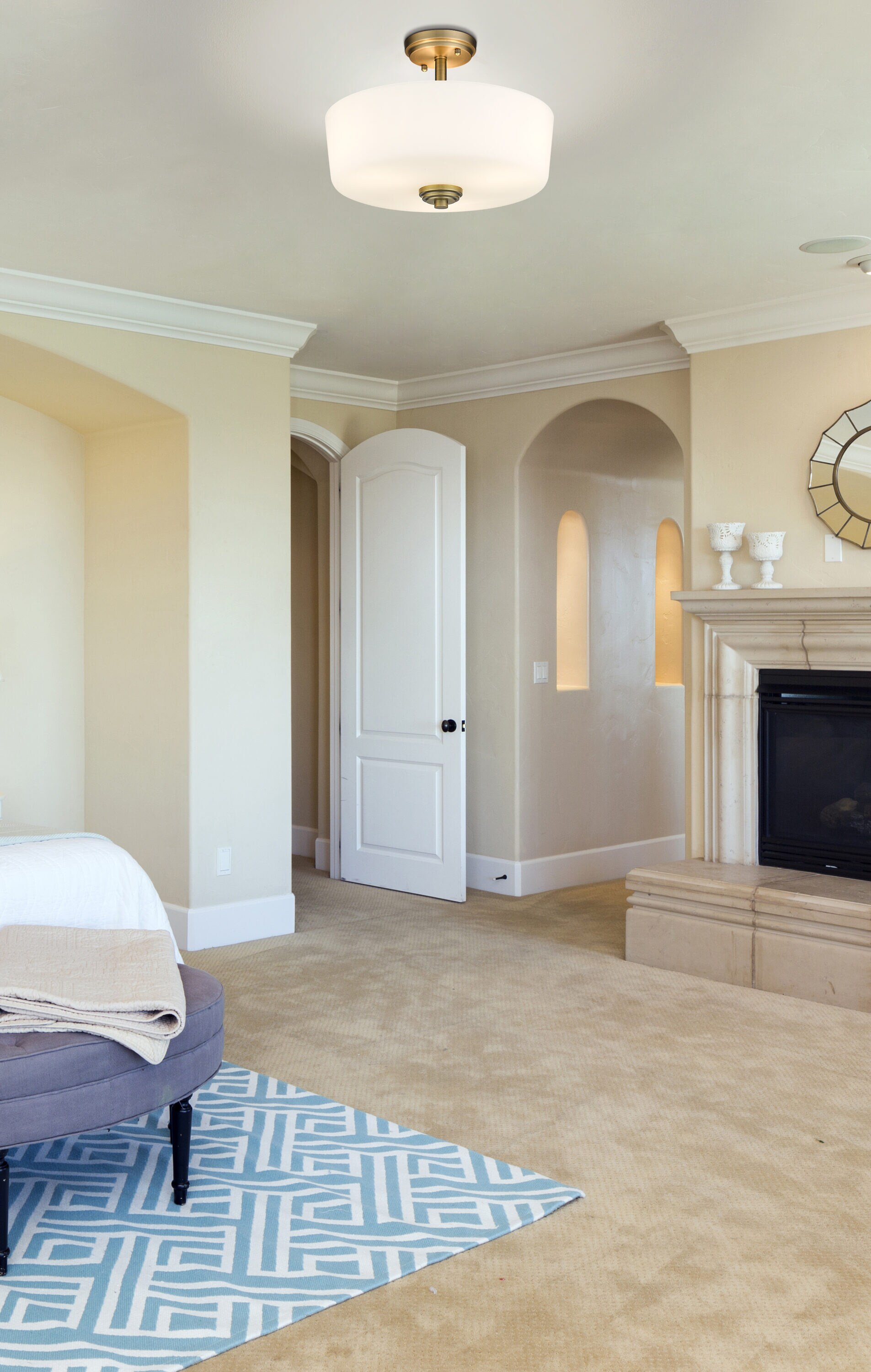 Arlington 3 -Light 14.75-in Satin Brass Semi Flush Mount Light - Image 7