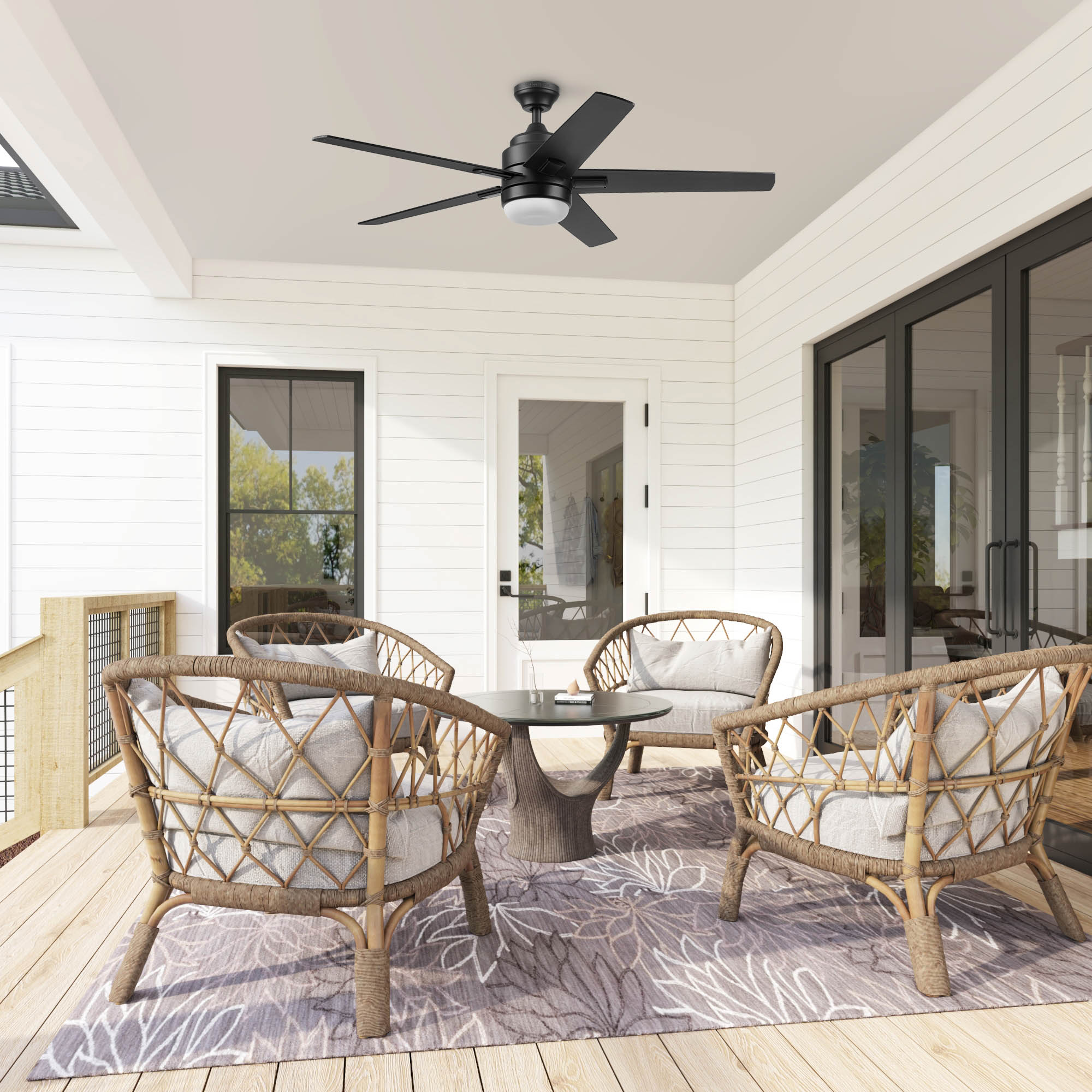 Flanagan III 52-in Color-Changing Integrated LED Outdoor Matte Black with Black/Driftwood Blades Ceiling Fan With Light - Remote Included ( 5 -Blade ) - Image 9