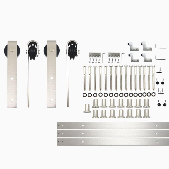 HOMACER 240-in Brushed Nickel Indoor J-strap Double Barn Door Kit