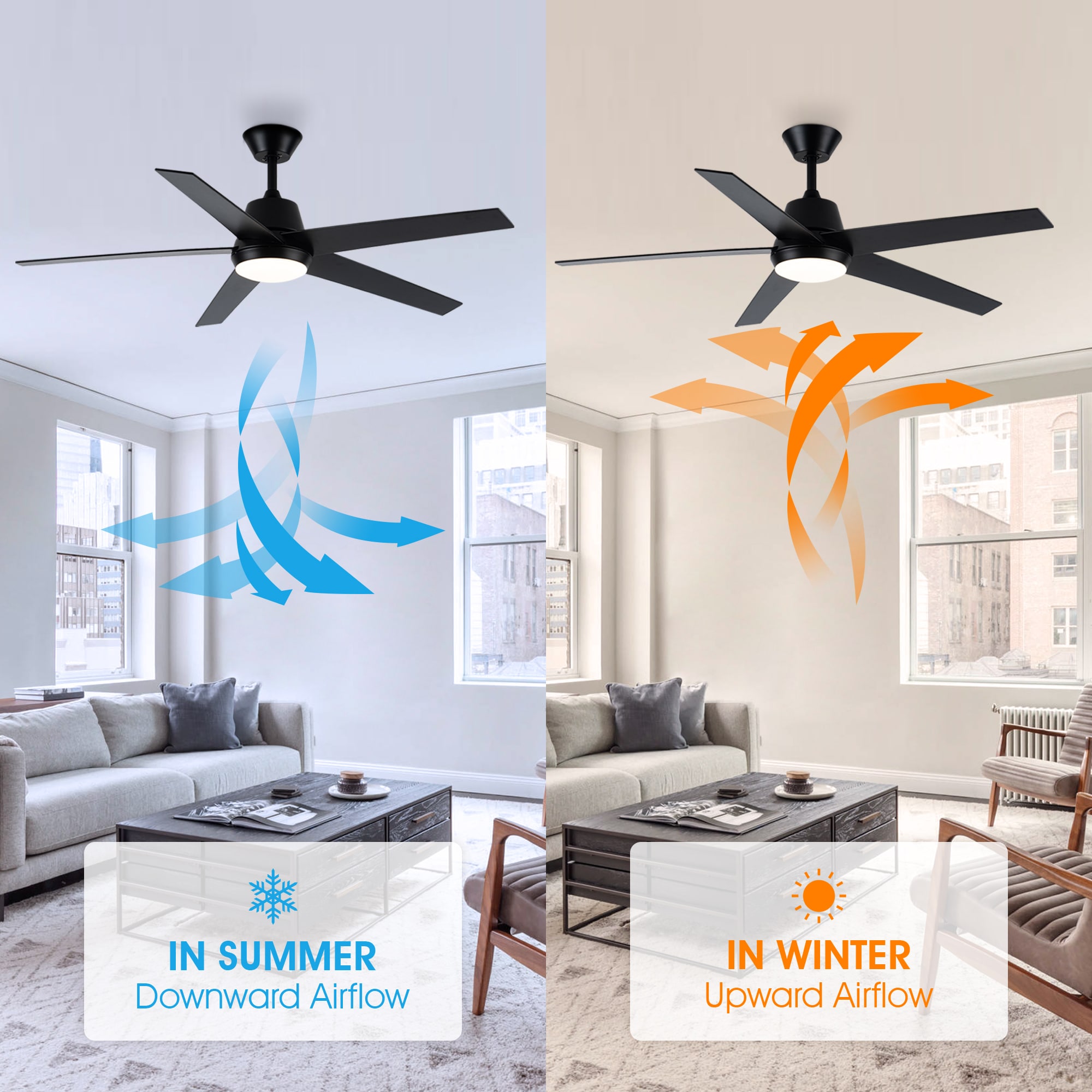 52-in Integrated LED Matte Black with Black Blades Ceiling Fan With Light and Remote ( 5 -Blade ) - Image 4