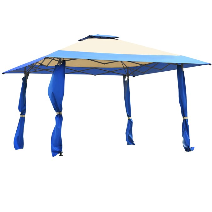 CASAINC 10-ft x 10-ft Pop Up Gazebo Tent Square Blue White Metal Polyester Roof Pop-up Gazebo