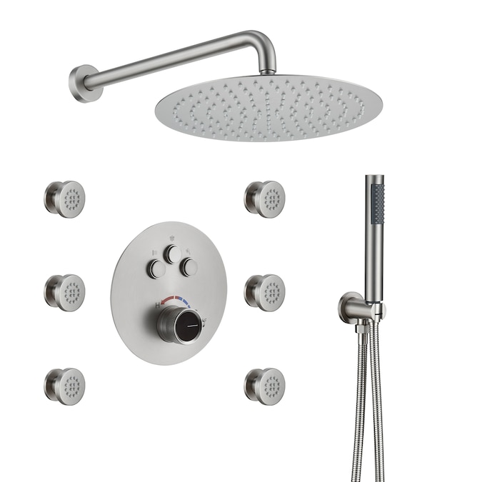 Mondawe Brushed Nickel 12-in Built-In Shower Faucet System with 3-way Diverter (Pressure-balanced Valve Included)