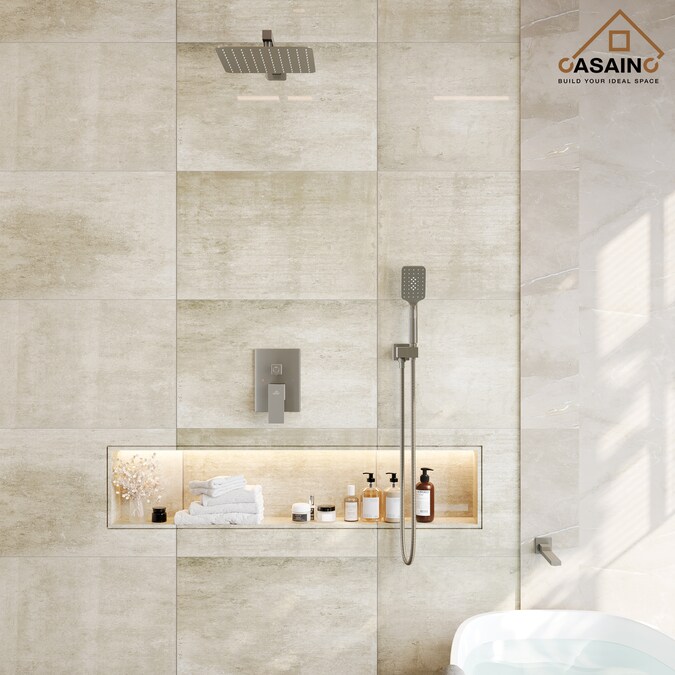 CASAINC Brushed Nickel 12-in Built-In Shower Faucet System with 3-way Diverter (Pressure-balanced Valve Included)