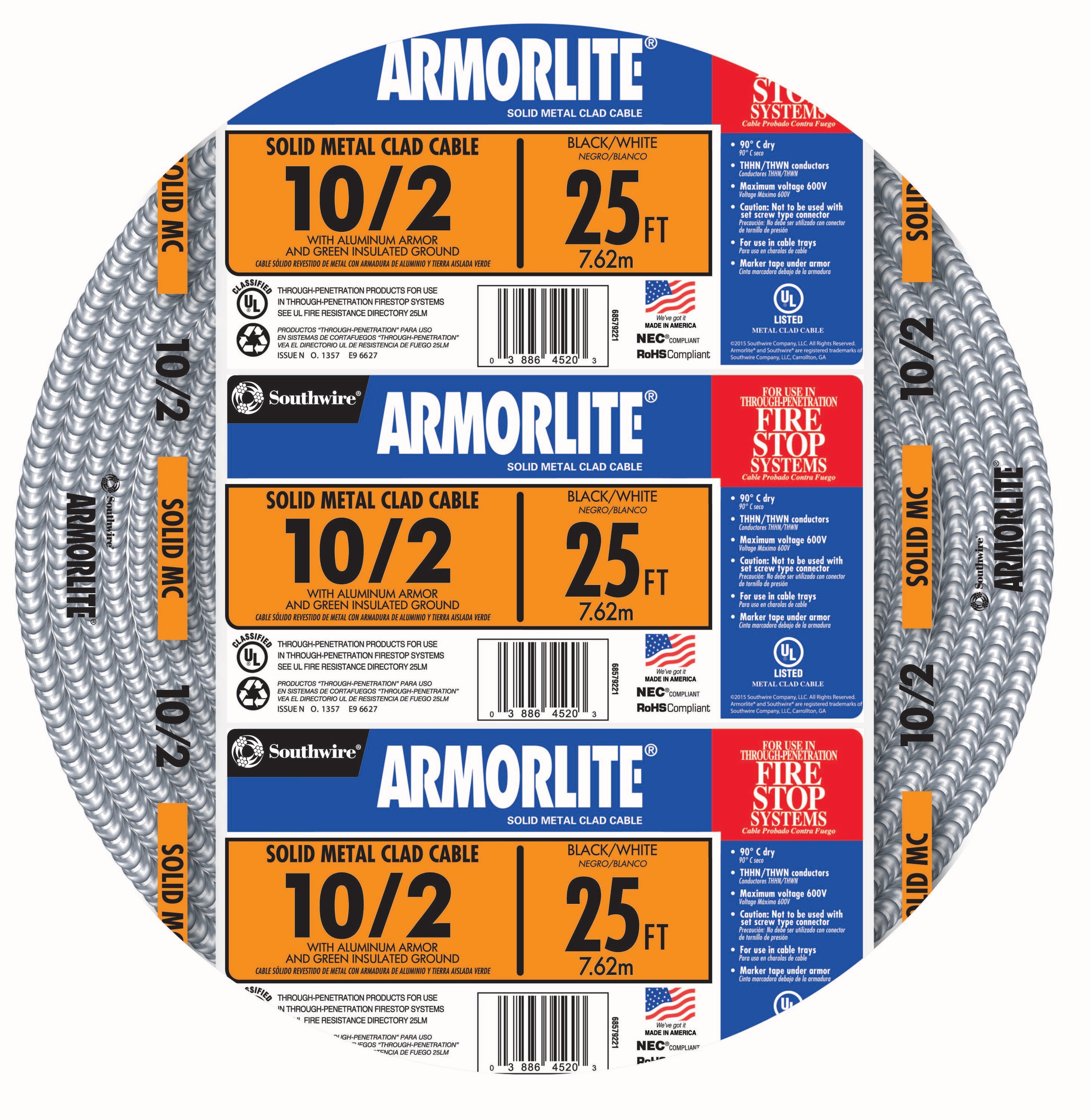 Armorlite 25-ft 10 / 2 Solid Aluminum MC (Metal Clad) Cable