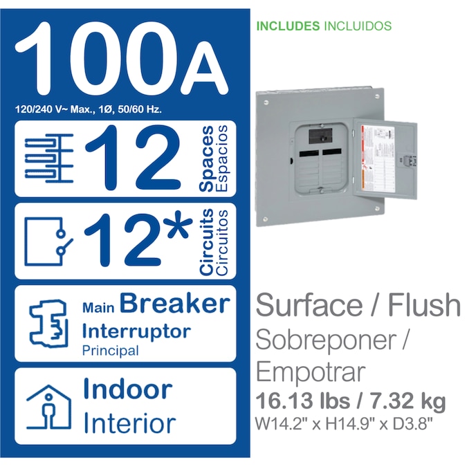 Square D QO 100-Amp 12-Spaces 12-Circuit Indoor Convertible Main Breaker Panel Plug-on Neutral Load Center - Image 3