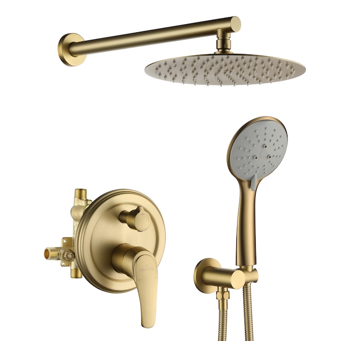 Clihome Brushed Gold 10-in Dual Head Built-In Shower Faucet System with 2-way Diverter (Pressure-balanced Valve Included)
