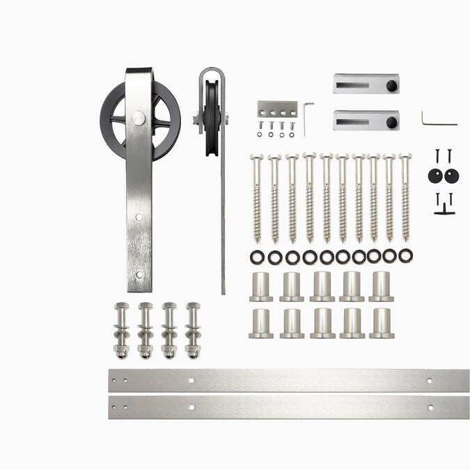 HOMACER 156-in Brushed Nickel Indoor Spoke Wheel Single Barn Door Hardware Kit