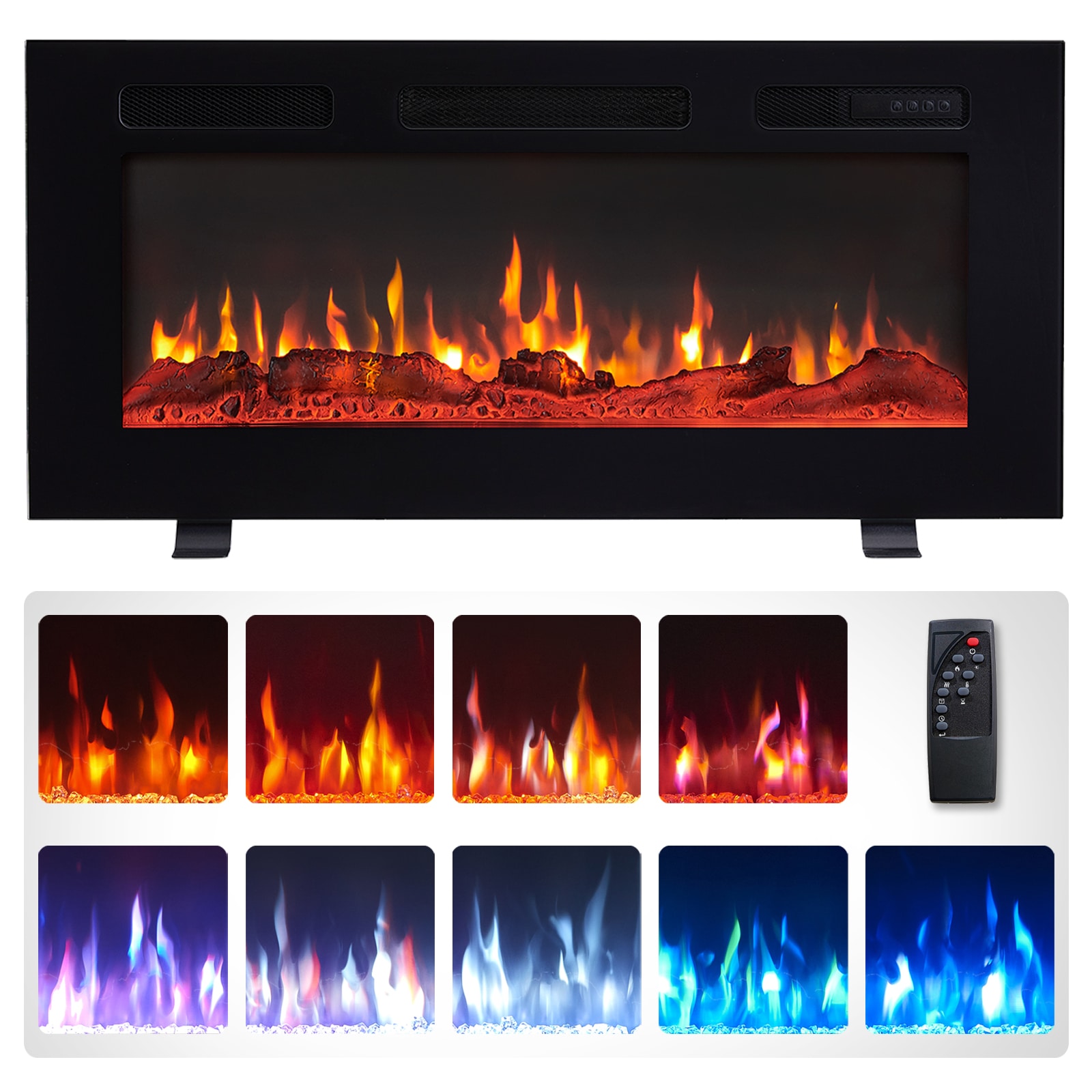 36.33-Inches W Black Wall mount Fan-forced Wall-mount Electric Fireplace with Remote Control Included