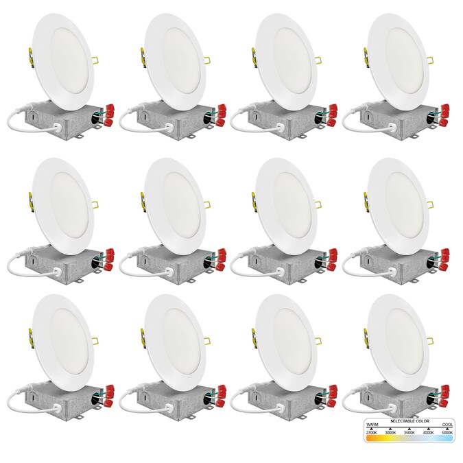 NUWATT Ultra Slim Airtight IC White 6-in 1050-Lumen Switchable Round Dimmable LED Canless Shower Recessed Downlight (12-Pack)