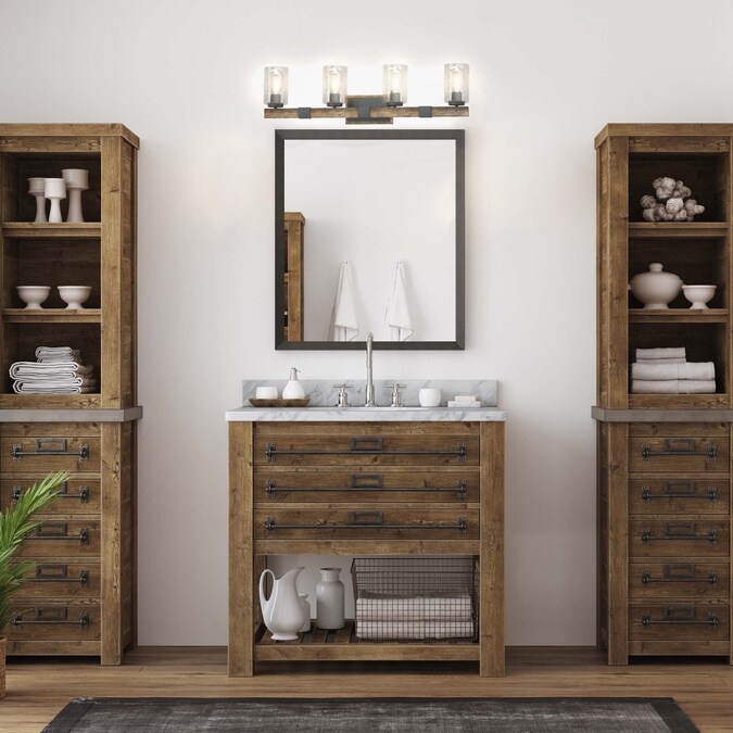 Volume Lighting 33.75-in 4-Light Satin Black Farmhouse Vanity Light