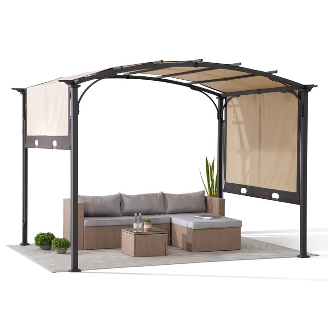 Sunjoy 10-ft 10-in W x 8-ft 9-in L x 7-ft 8-in H Beige Metal Attached Pergola with Canopy