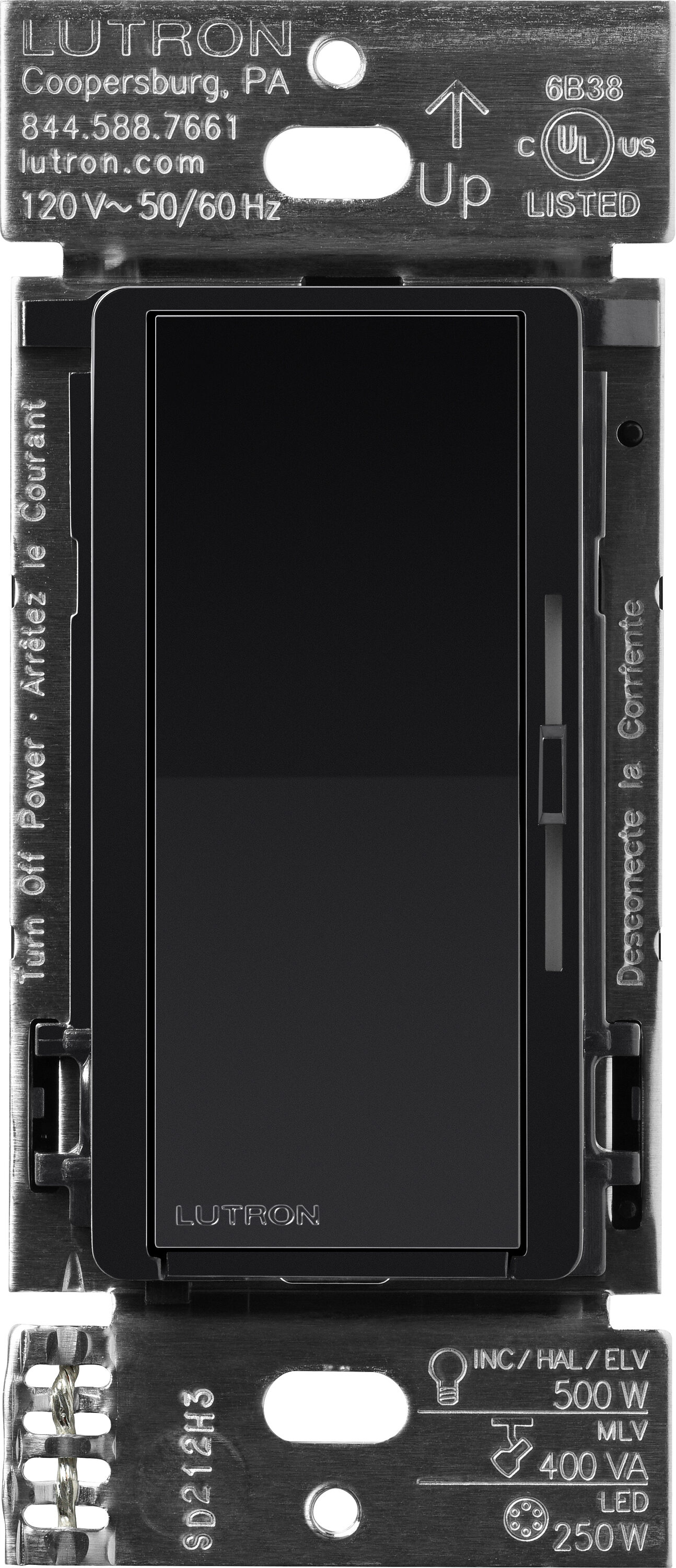 Caseta Smart Lighting Multi-Location Smart Compatible LED Illuminated ELV Rocker Light dimmer Black