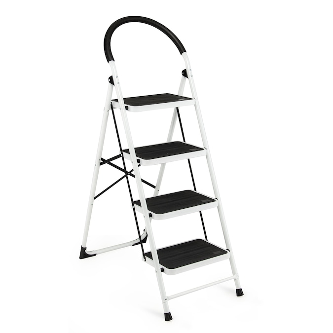 WELLFOR 4-Step 330-lb Capacity Black Iron Foldable Step Stool