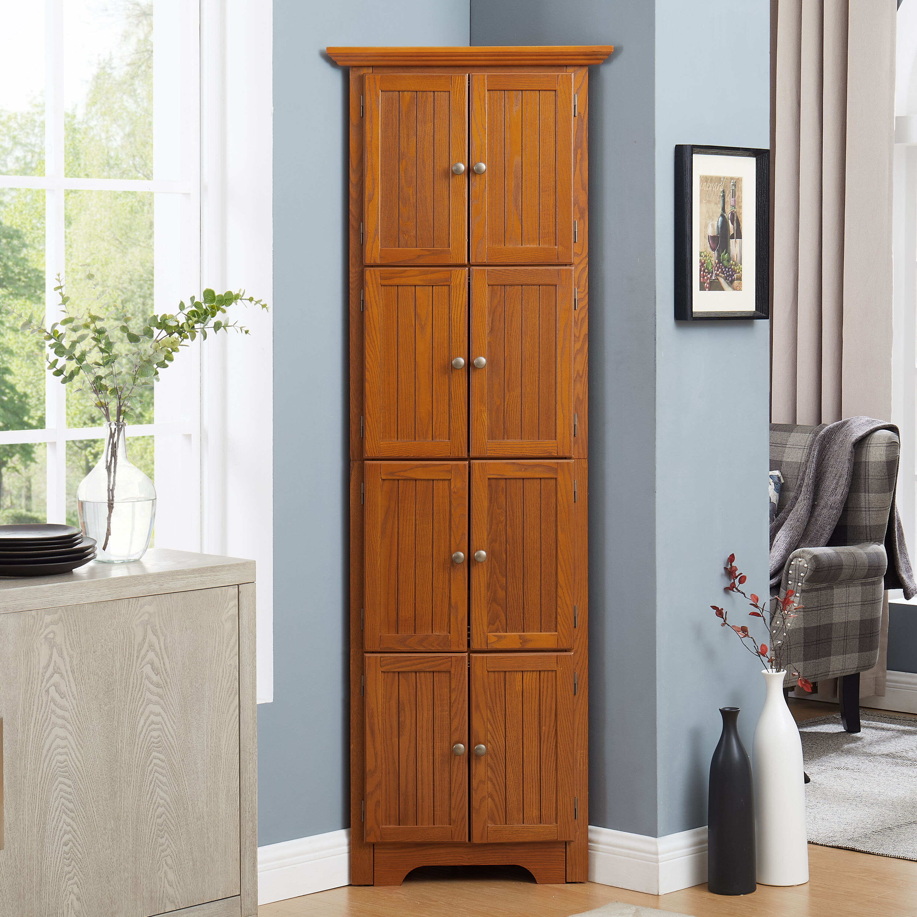 24.6-Inches W x 72-Inches H MDF Oak Freestanding Utility Storage Cabinet