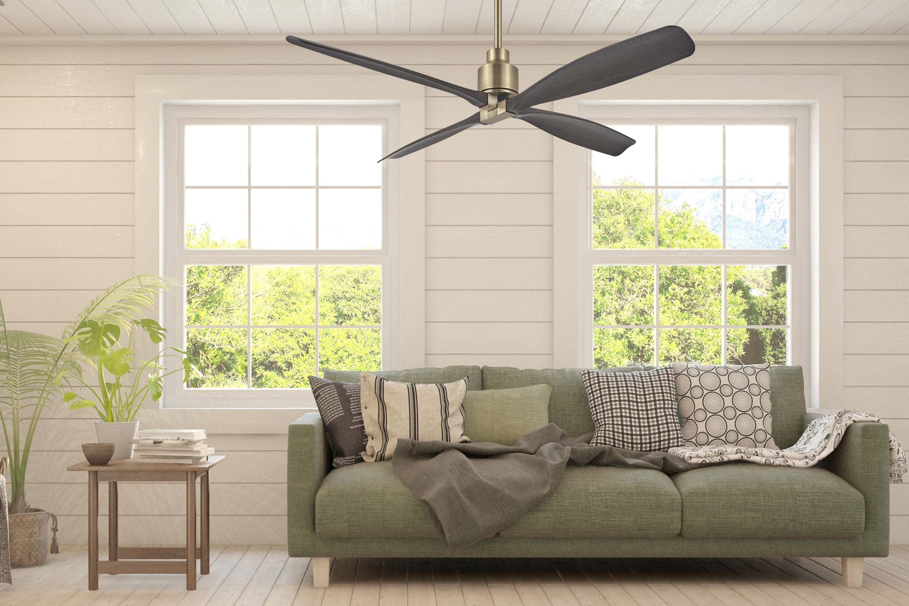Shorehaven 56-in Outdoor Aged Brass with Barrique Barrel Blades Ceiling Fan Without Light and Remote ( 4 -Blade ) - Image 11