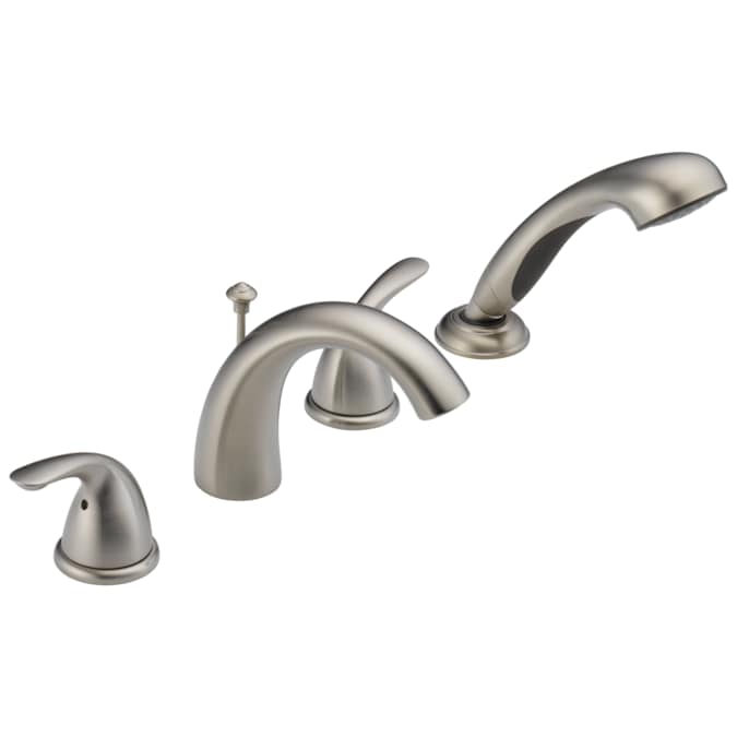 Delta Classic Stainless 2-handle Deck-mount Roman Low-arc Bathtub Faucet with Hand Shower
