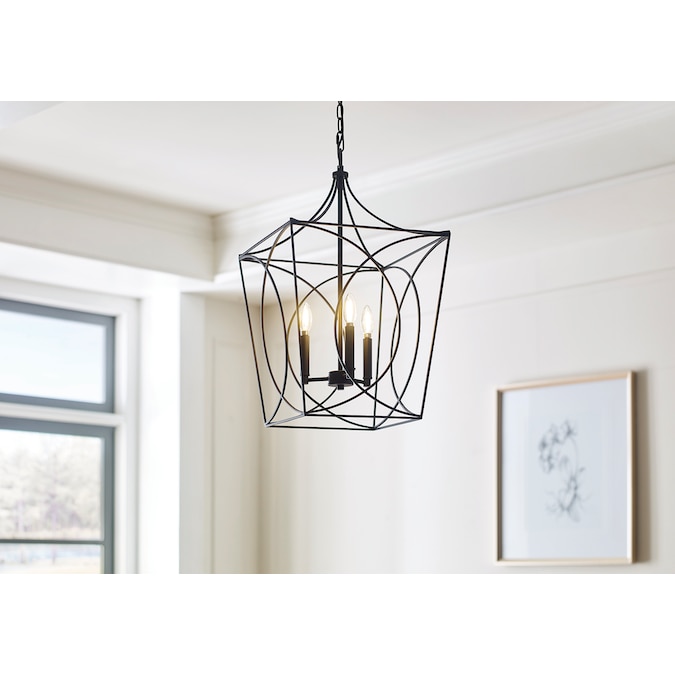 allen + roth Providence 3-Light Black Traditional Square Medium Hanging Pendant Light
