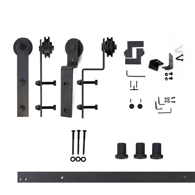 HOMACER 48-in Rustic Black Indoor I-strap Double Bypass Barn Door Hardware Kit
