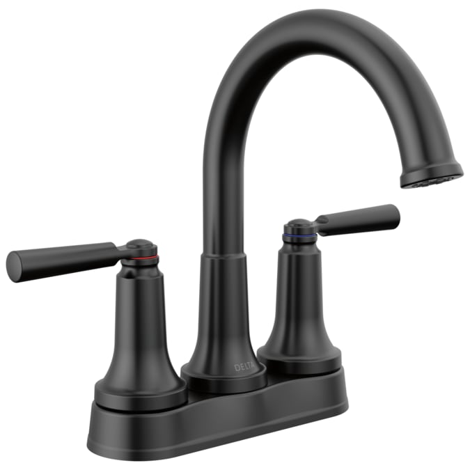 Delta Saylor Matte Black 4-in centerset 2-Handle WaterSense Bathroom Sink Faucet with Drain and Deck Plate