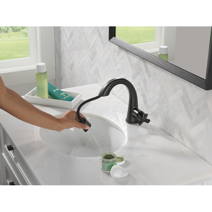 Delta Stryke Matte Black Single Hole 1-Handle WaterSense Pull-down Bathroom Sink Faucet with Drain and Deck Plate - Image 7