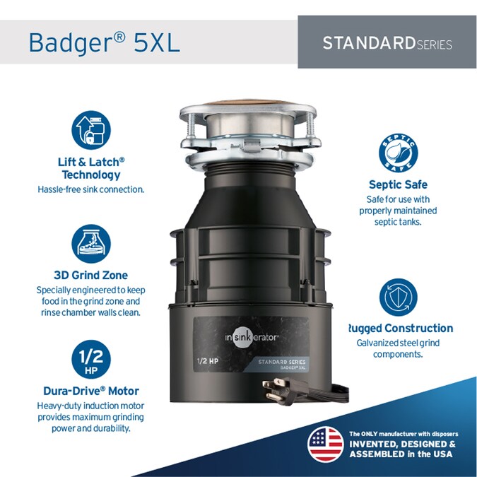 InSinkErator Badger 5XL Continuous Feed 1/2-HP Septic Safe Corded Garbage Disposal - Image 3