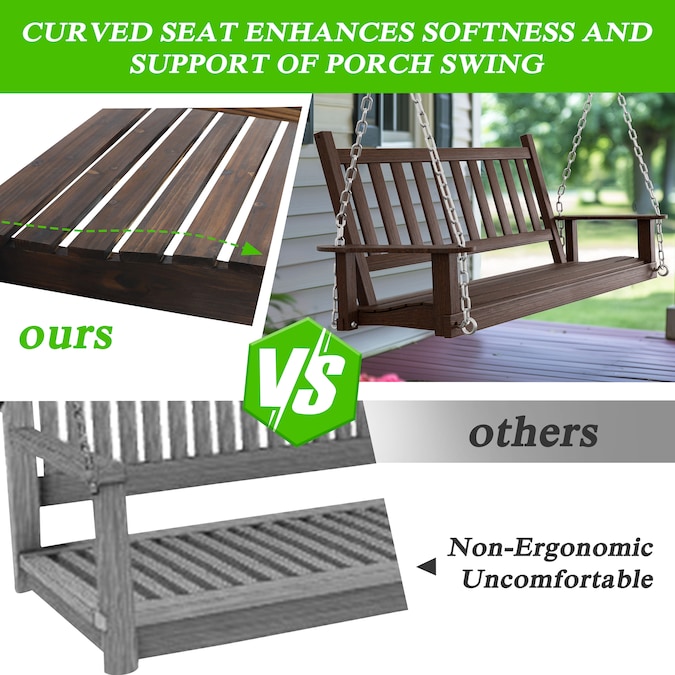 VEIKOUS 4 FT 2-person Rustic Wood Outdoor Swing - Image 6