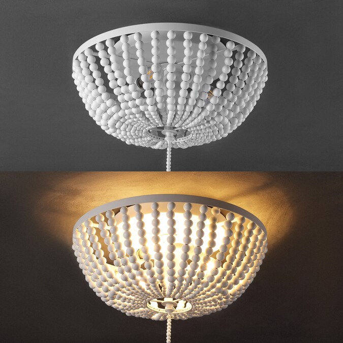 JONATHAN Y Allison Wood Beaded/Metal Shabby Chic Farmhouse 3-Light 15-in Antique White Led, Flush Mount Light - Image 5