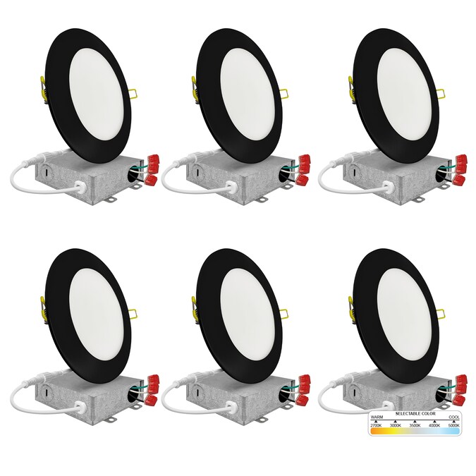 NUWATT Black 6-in 1050-Lumen Switchable Round Dimmable LED Canless Recessed Downlight (6-Pack)