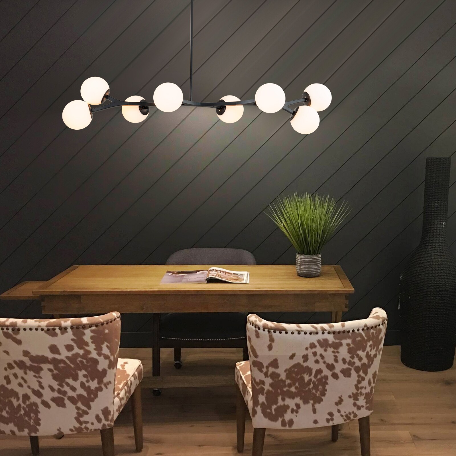 Deerfield 8 -Light Black Modern/contemporary Opal glass Linear Large Hanging Kitchen island light - Image 6