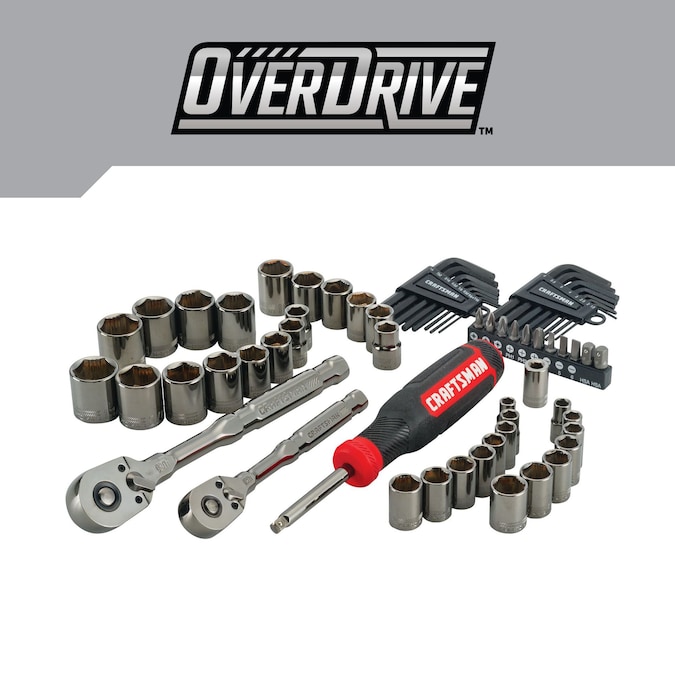 CRAFTSMAN OVERDRIVE 64-Piece Standard (SAE) and Metric Gunmetal Chrome Mechanics Tool Set with Hard Case