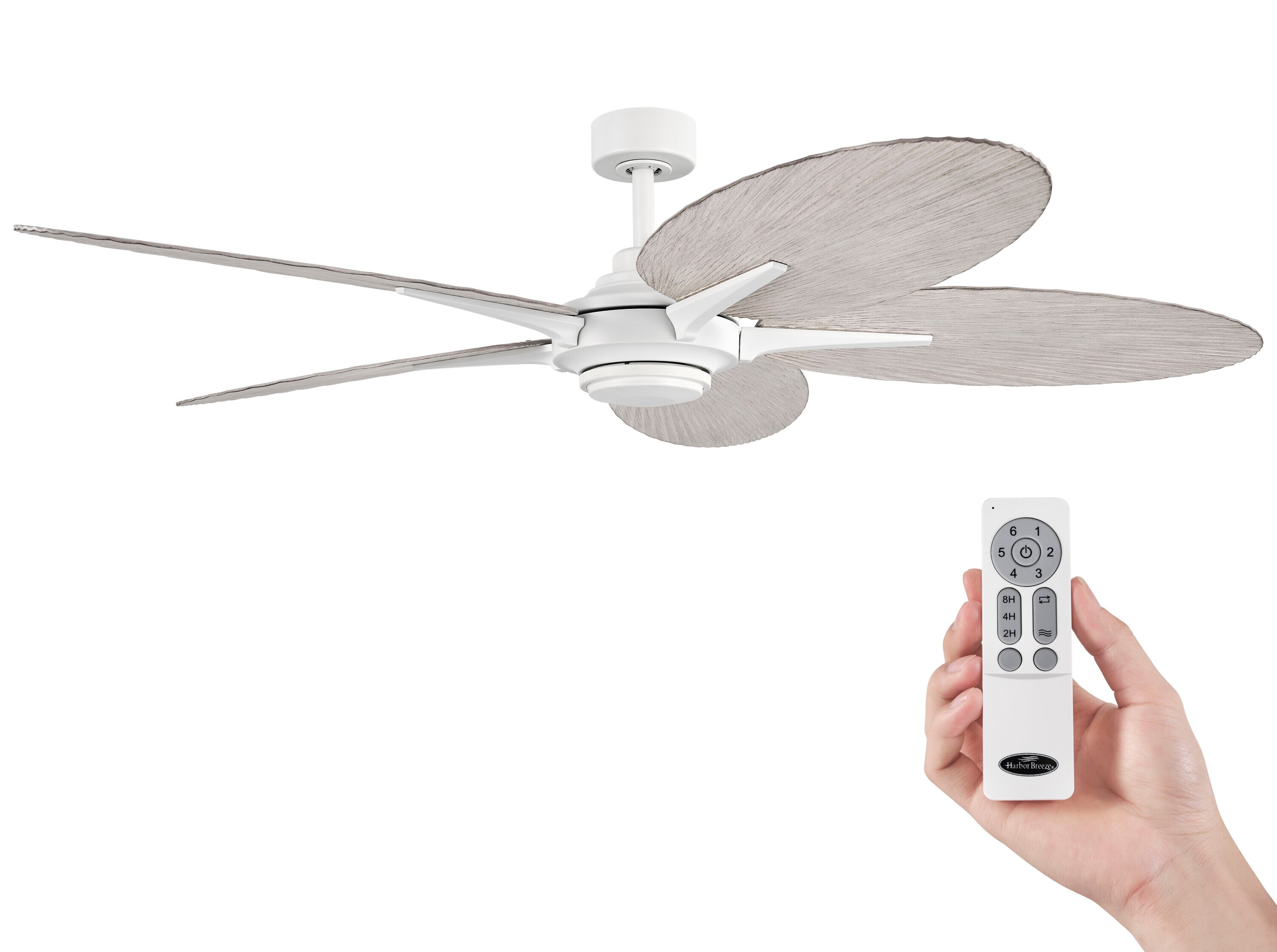 Tropic Palm 60-in Outdoor Matte White with White-Washed Oak Blades Ceiling Fan Without Light and Remote ( 5 -Blade ) - Image 2