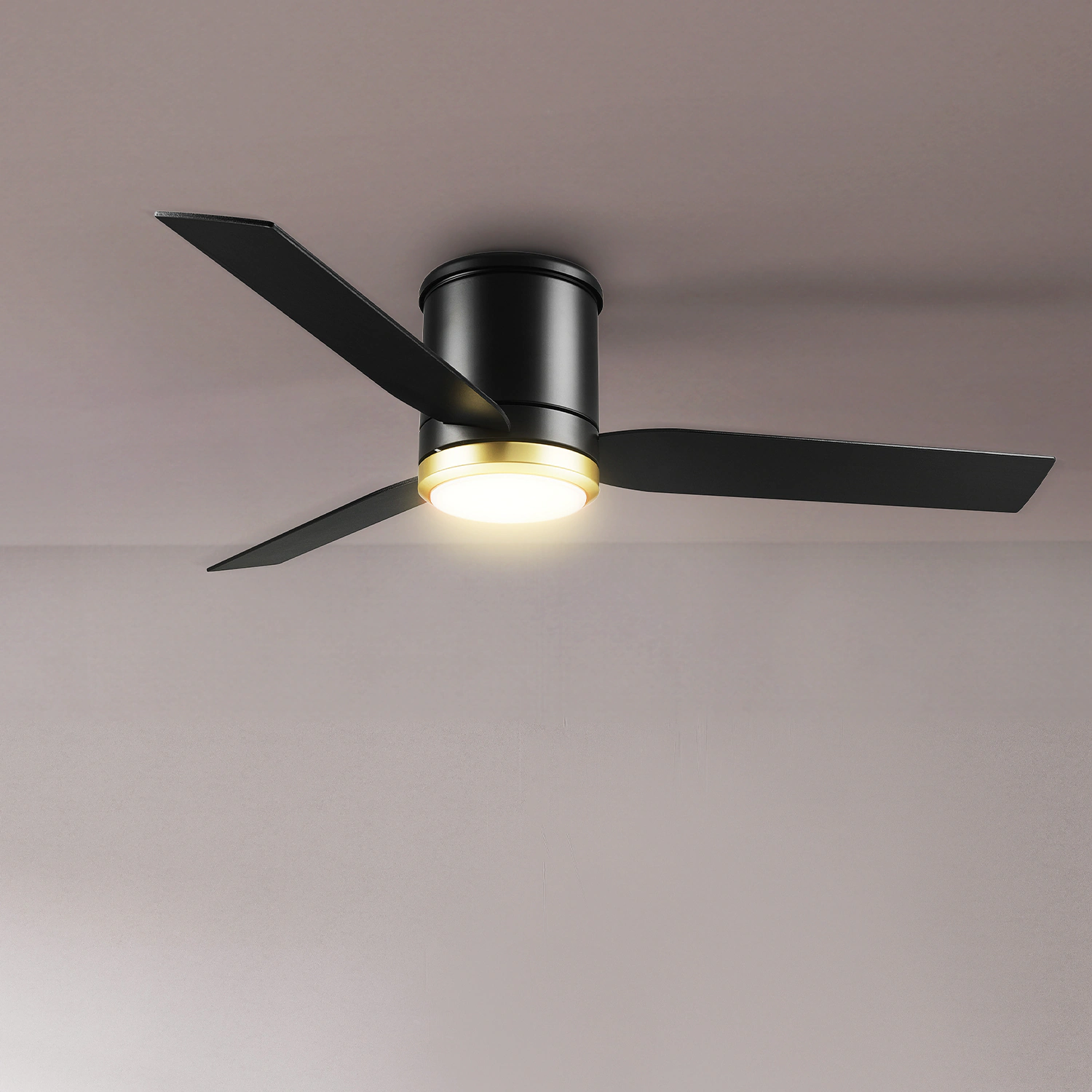 Caledon 52-in Color-Changing Integrated LED Outdoor Flush Mount Smart Black/Brushed Gold with Black Blades Ceiling Fan With Light - Remote Included ( 3 -Blade )