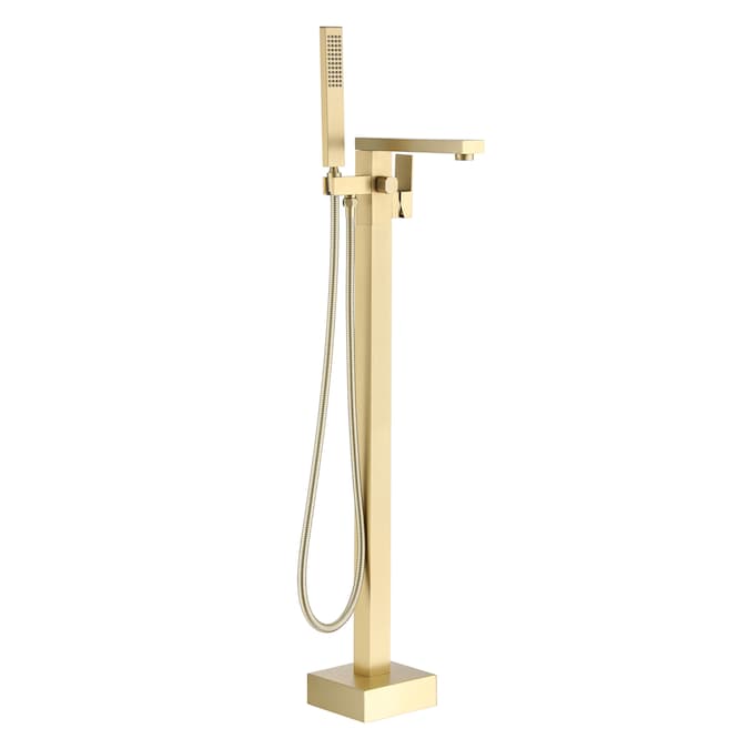 Clihome Brushed Gold 1-handle Freestanding Swivel Bathtub Faucet with Hand Shower (Valve Included)