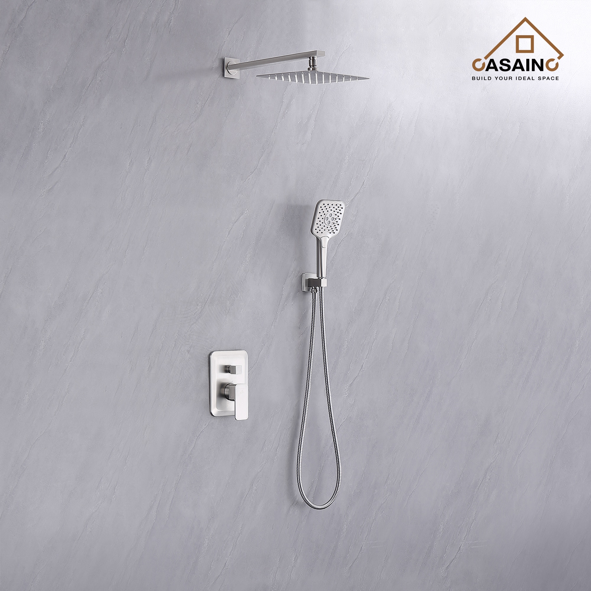 Shower system Brushed Nickel 1-handle Single function 10-Inches Square Shower Faucet with Valve - Image 3