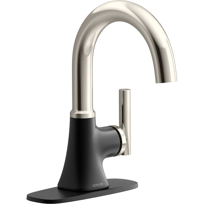 ER Rill Matte Black/Polished Nickel Single Hole 1-Handle WaterSense Bathroom Sink Faucet with Drain and Deck Plate