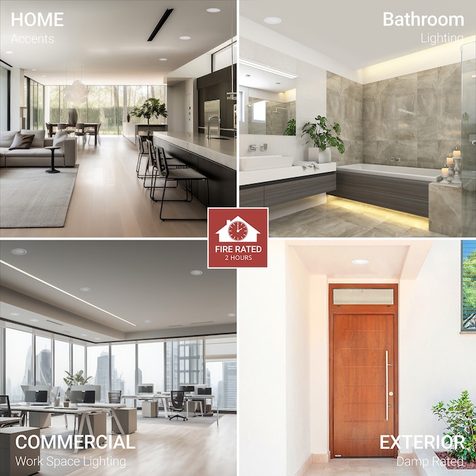 NUWATT 2 Hour Fire Rated Lights White 6-in 1200-Lumen Switchable Round Dimmable LED Canless Damp Rated Recessed Downlight (12-Pack) - Image 7