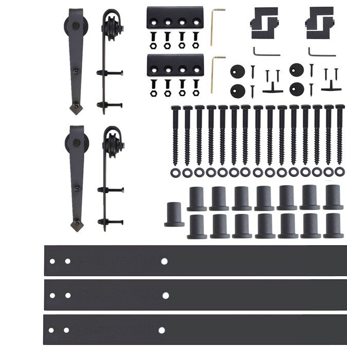 HOMACER 240-in Rustic Black Indoor Arrow Double Barn Door Hardware Kit