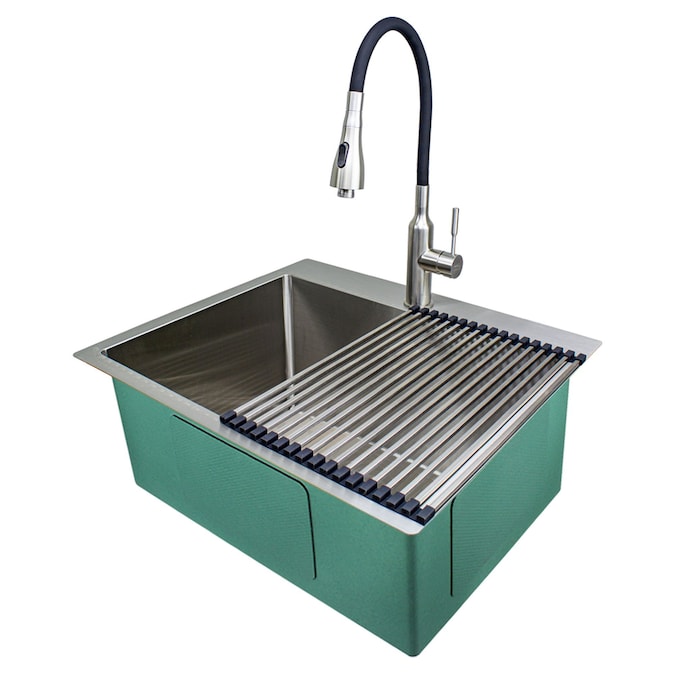 Transolid 22-in x 25-in 1-Basin Satin Brushed Undermount Laundry Sink with Drain and Faucet